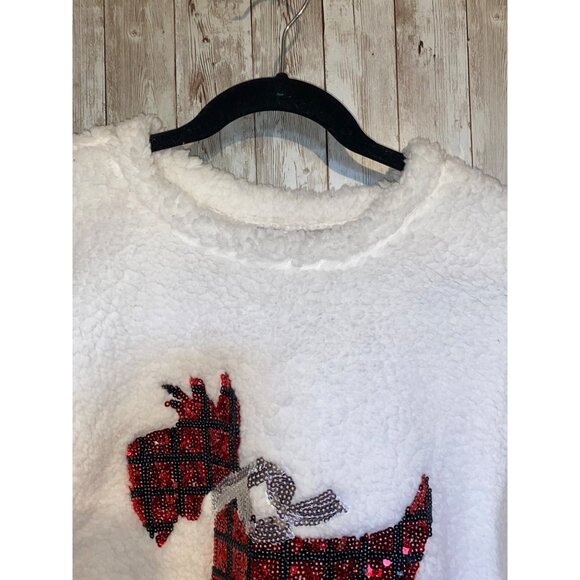 Time And Tru Christmas Sweatshirt Scottie Dog Sequin Red Black Plaid Size Small - Picture 3 of 10